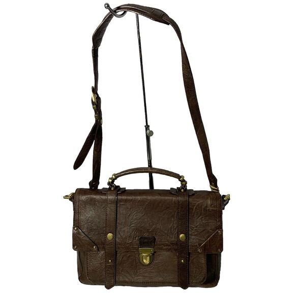 orYANY Brown Leather Pushlock Briefcase Messenger Crossbody Bag - Picture 2 of 16